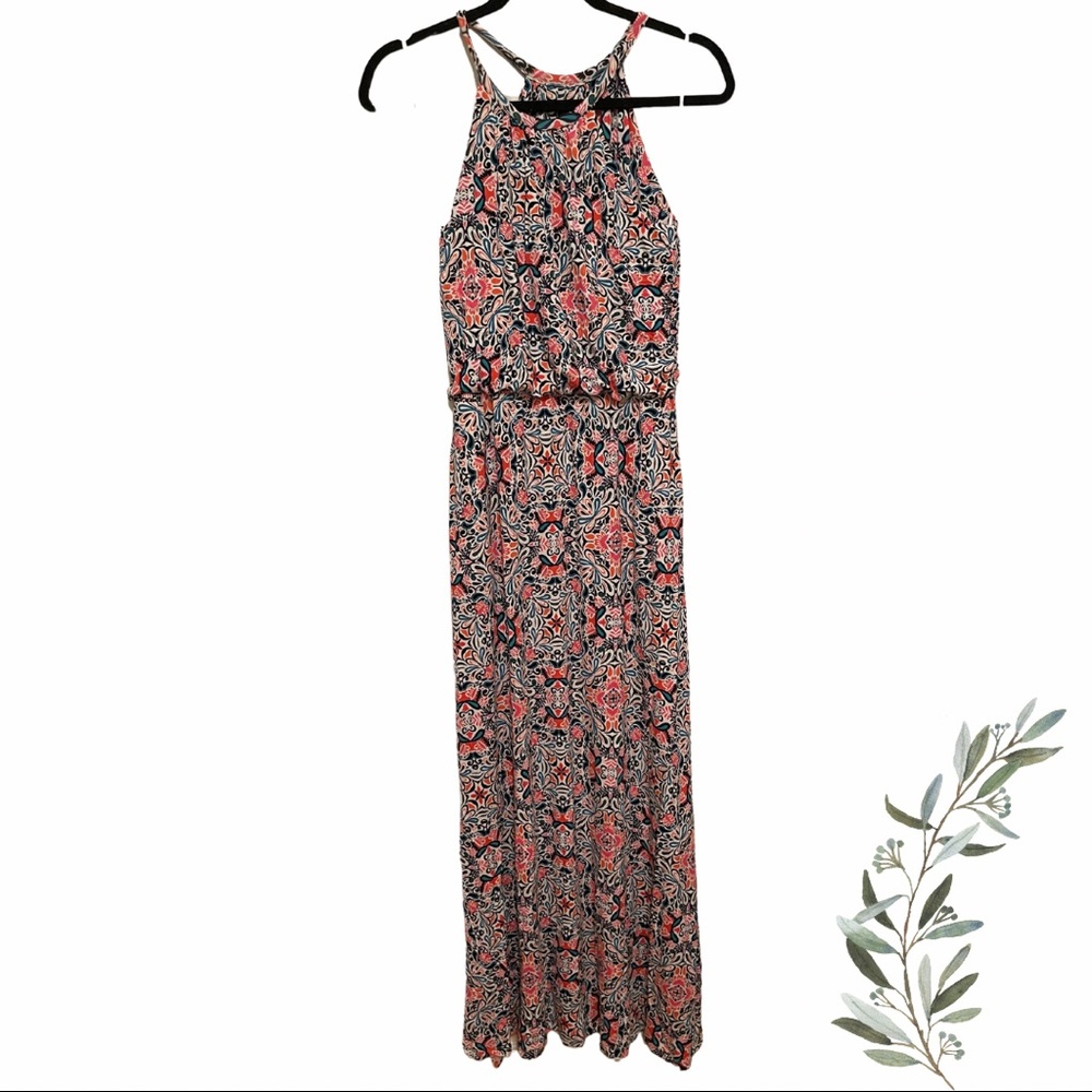 Cynthia Rowley Multi-Color Floral Print Balloon Waist Maxi Dress Size Small